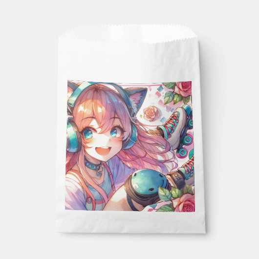  anime meisje in rolschaatsen verjaardagsfeestje bedankzakje (Voorkant)