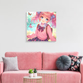  anime meisje in roze vlechten canvas afdruk (Insitu (Woonkamer))