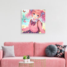 anime meisje in roze vlechten
