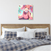 anime meisje in roze vlechten canvas afdruk (Insitu (Slaapkamer))