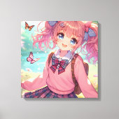  anime meisje in roze vlechten canvas afdruk (Voorkant)