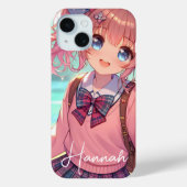 anime meisje in roze vlechten Case-Mate iPhone case (Achterkant)