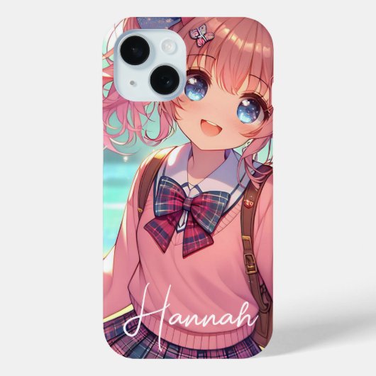  anime meisje in roze vlechten Case-Mate iPhone case (Achterkant)