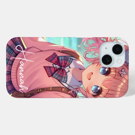  anime meisje in roze vlechten Case-Mate iPhone case (Achterkant (horizontaal))