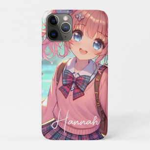  anime meisje in roze vlechten Case-Mate iPhone case