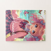 anime meisje in roze vlechten legpuzzel (Horizontaal)