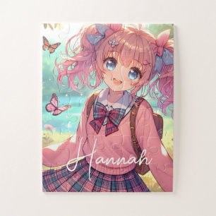  anime meisje in roze vlechten legpuzzel