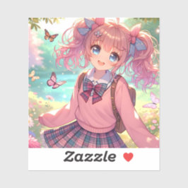  anime meisje in roze vlechten sticker
