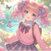  anime meisje in roze vlechten sticker (Voorkant)