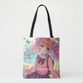  anime meisje in roze vlechten tote bag (Voorkant)