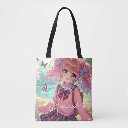  anime meisje in roze vlechten tote bag (Voorkant)