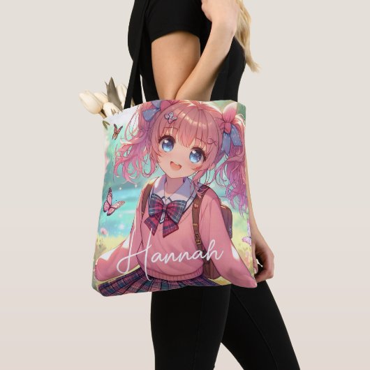  anime meisje in roze vlechten tote bag (Dichtbij)