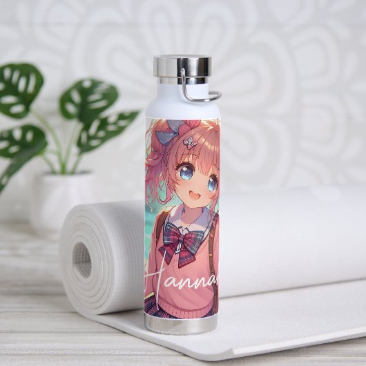  anime meisje in roze vlechten waterfles (Yoga)