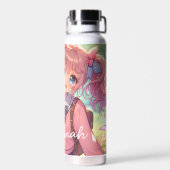  anime meisje in roze vlechten waterfles (Achterkant)