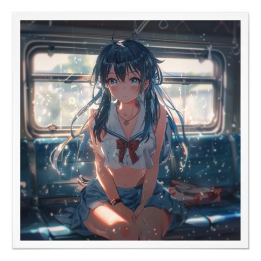 Anime meisje in trein foto afdruk (Voorkant)