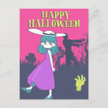 Anime meisje in Zombie Apocalypse Fijne Halloween