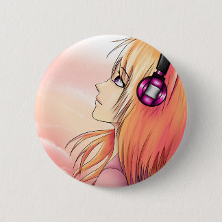 Anime meisje in zonsondergang Ronde Button 5,7 Cm