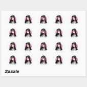 Anime Meisje in Zwart Pet Gepersonaliseerd Ronde Sticker (Vel)