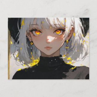 Anime meisje in zwarte outfit, postcrossing briefkaart