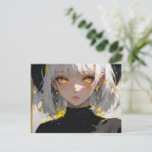 Anime meisje in zwarte outfit, postcrossing briefkaart (Staand voorkant)