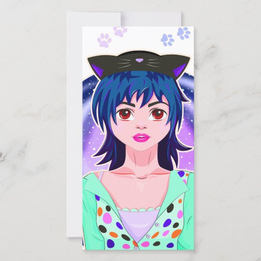 anime meisje, kat vrouw bedankkaart (Voorkant)