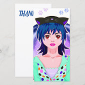 anime meisje, kat vrouw bedankkaart (Voorkant / Achterkant)