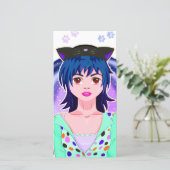 anime meisje, kat vrouw bedankkaart (Staand voorkant)