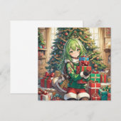 Anime meisje kerst platte kaart (Voorkant / Achterkant)