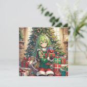 Anime meisje kerst platte kaart (Staand voorkant)
