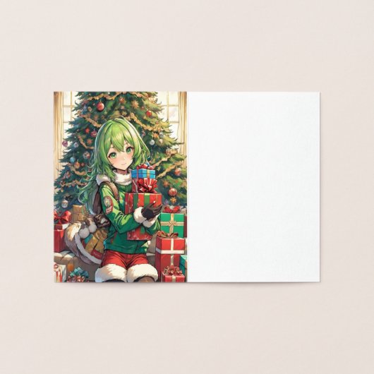 Anime meisje Kerstmis Folie Kaarten (Binnen)