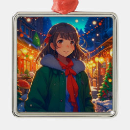Anime Meisje Kerstverlichting Metalen Ornament