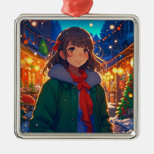 Anime Meisje Kerstverlichting Metalen Ornament (Voorkant)