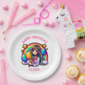 Anime Meisje Kleurrijke Pop Kunst Verjaardag Geper Papieren Bordje (Feest)
