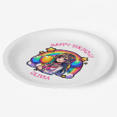 Anime Meisje Kleurrijke Pop Kunst Verjaardag Geper Papieren Bordje (Gekanteld)