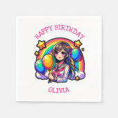 Anime Meisje Kleurrijke Pop Kunst Verjaardag Geper Servet (Voorkant)