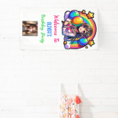 Anime Meisje Kleurrijke Pop Kunst Verjaardag Spandoek (Insitu)