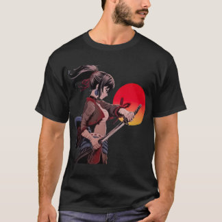 Anime meisje krijger zwaard zonsondergang kunst t-shirt