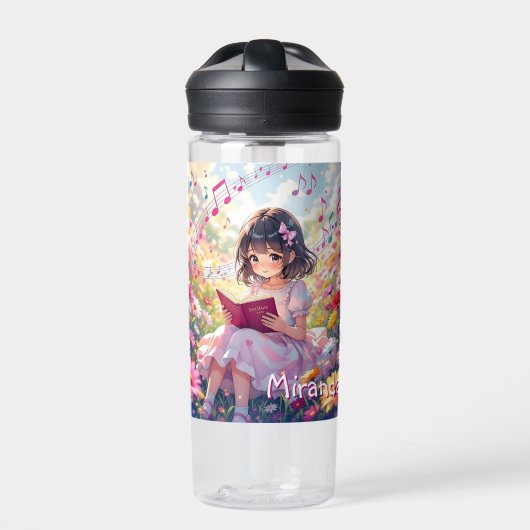 Anime Meisje Leest Gepersonaliseerd Waterfles (Voorkant)
