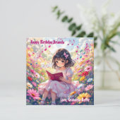  anime meisje lezen | Kleurplaat verjaardag Kaart (Staand voorkant)