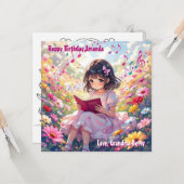  anime meisje lezen | Kleurplaat verjaardag Kaart (Voorkant / Achterkant in situ)