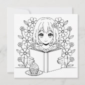  anime meisje lezen | Kleurplaat verjaardag Kaart (Achterkant)