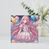 Anime Meisje lief 16 verjaardag Uitnodiging (Staand voorkant)