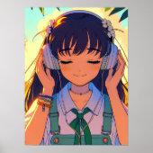 Anime Meisje Luisteren naar Muziek Poster (Voorkant)