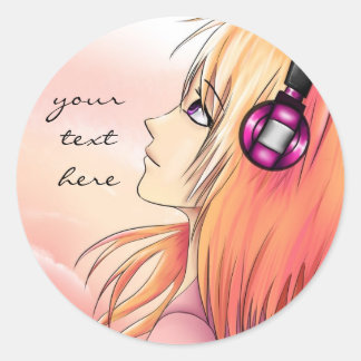  anime meisje luisteren naar muziek stickers