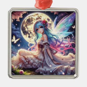 Anime meisje maan fee prinses in tuin metalen ornament