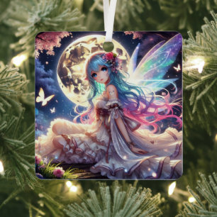 Anime meisje maan fee prinses in tuin metalen ornament