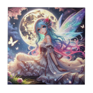 Anime meisje maan fee prinses in tuin tegeltje