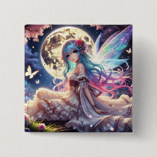 Anime meisje maan fee prinses in tuin vierkante button 5,1 cm