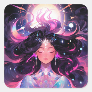 Anime Meisje Magische Prinses Vierkante Sticker