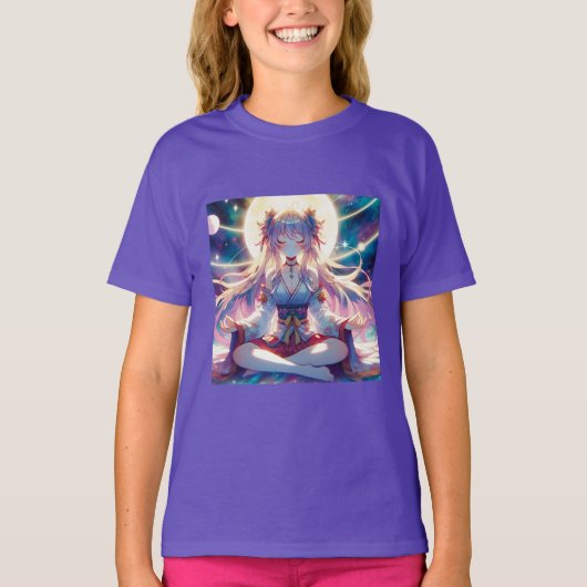 Anime Meisje Mediteren Spiritueel T-shirt (Voorkant)
